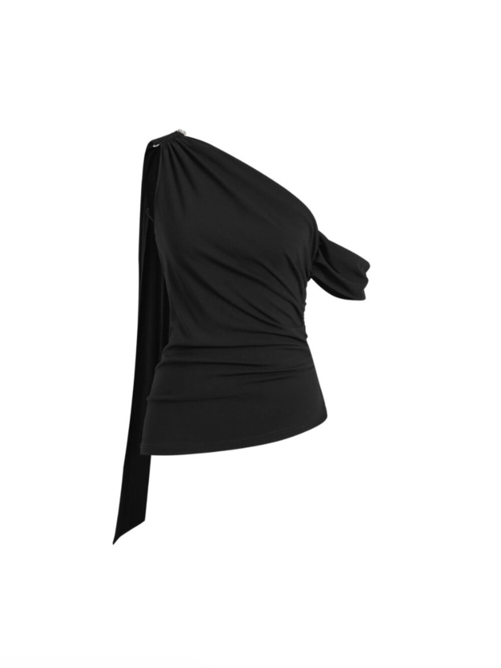 Overture One-Shoulder Ruched Top in Four Way Stretch Fabric Size M